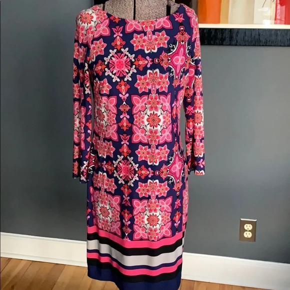 Vince Camuto navy/pinks stretch lined shift dress - Picture 1 of 7